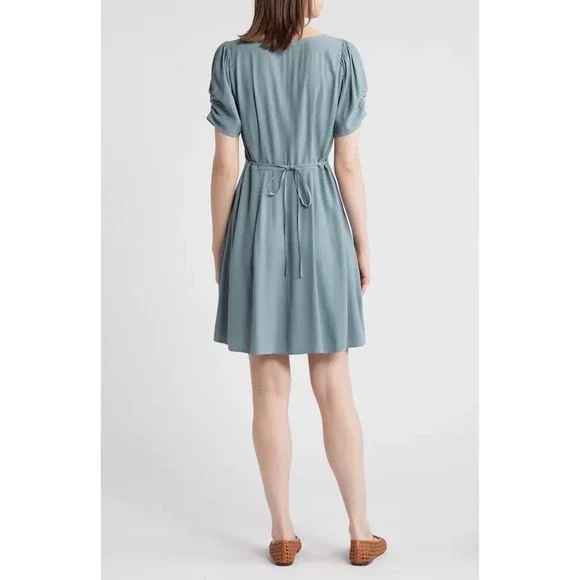 Madewell V-Neck Button-Front Mini Dress in Faded River Blue, Size 8 US, NWT - Picture 5 of 11